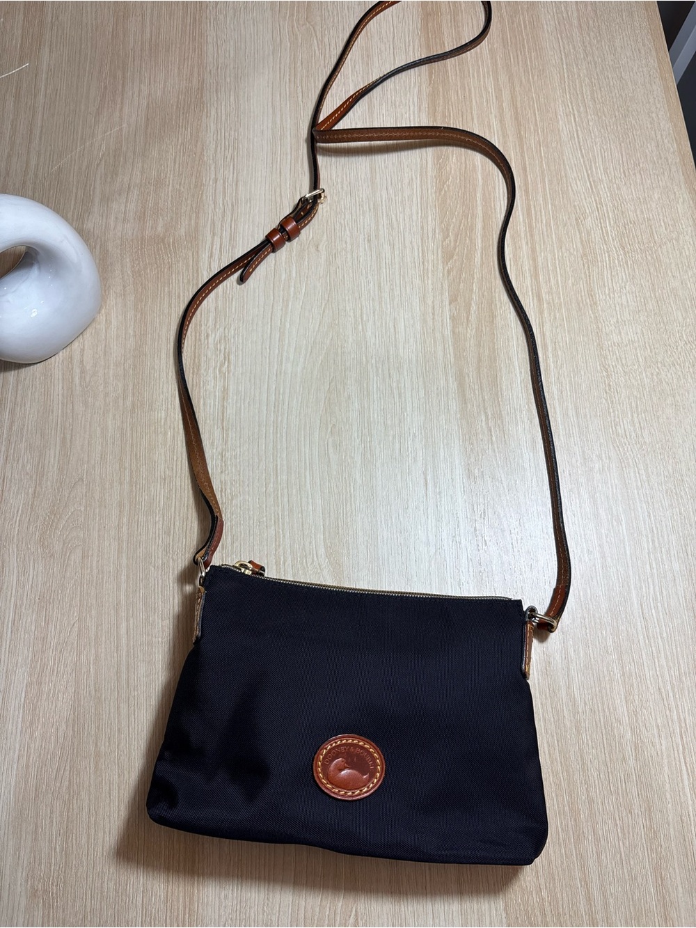 Dooney & Bourke Black Nylon Crossbody with Brown Leather Accents